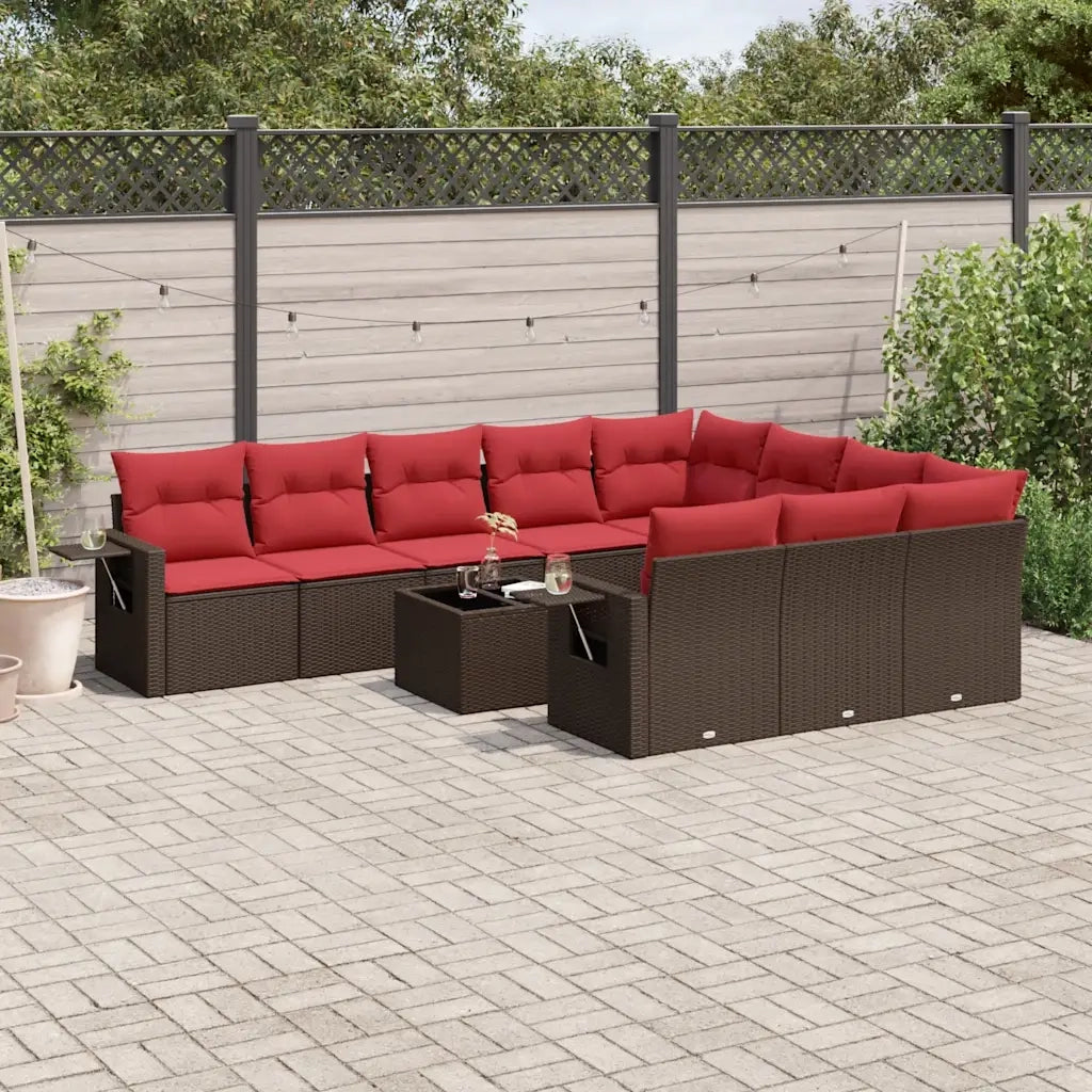 Set Divani da Giardino 11 pz con Cuscini Marrone in Polyrattan 3220703