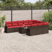 Set Divani da Giardino 11 pz con Cuscini Marrone in Polyrattan 3220703