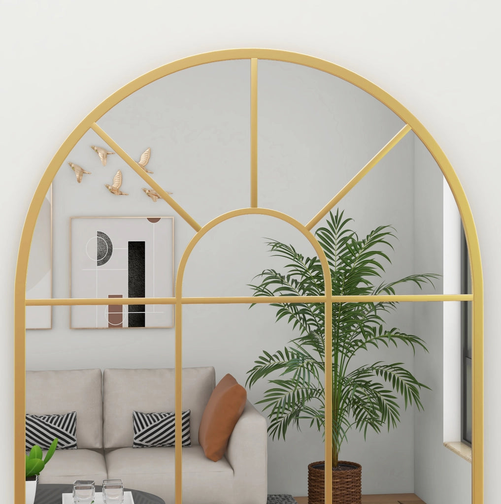 Specchio da parete ad arco con cornice in metallo oro 91x60 cm
