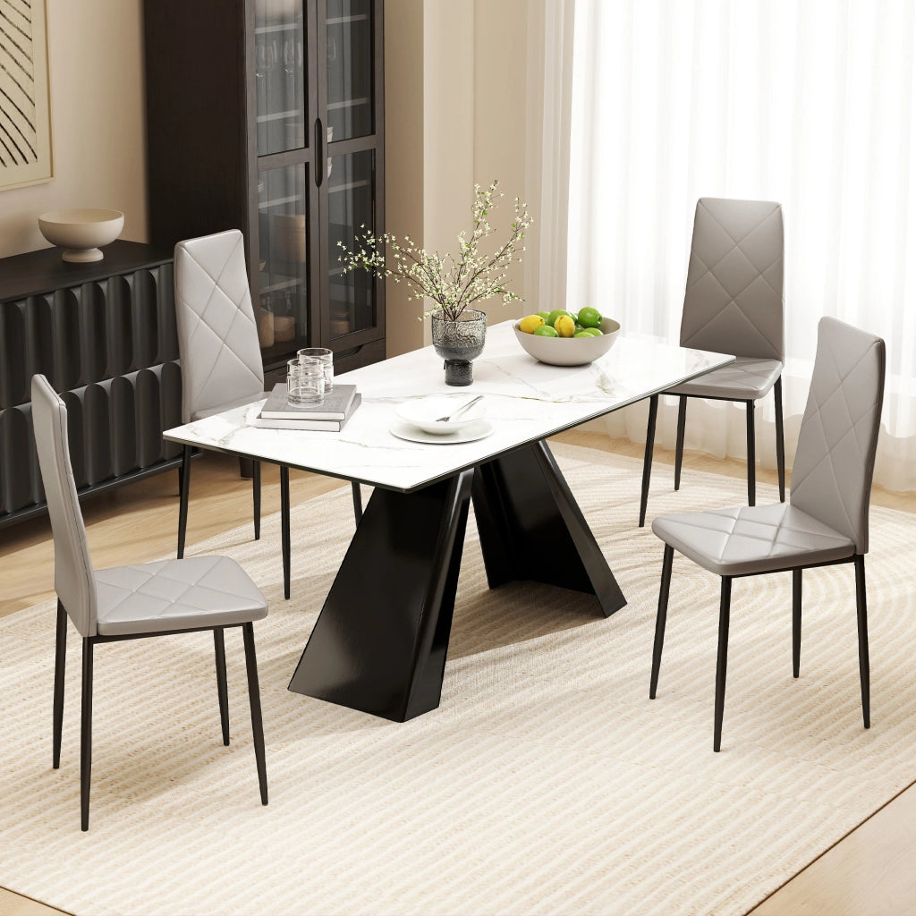 Set 4 Sedie da Pranzo Imbottite in Similpelle con Schienale Alto e Gambe in Metallo ¨C Zephmum ¨C Grigio 41x50x97 cm