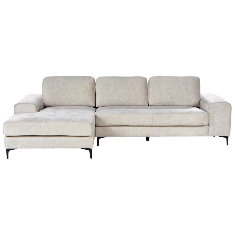 Divano angolare moderno a L con gambe in metallo e velluto Beige chiaro lato destro soggiorno minimalista