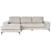 Divano angolare moderno a L con gambe in metallo e velluto Beige chiaro lato destro soggiorno minimalista
