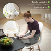 Set di 2 Sedie da Pranzo in Plastica e Legno Stile Nordico con Schienale Curvato, Bianco