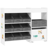 Scaffale per giocattoli e per libri con 11 cesti in tessuto non tessuto 105 x 30 x 80 cm Bianco