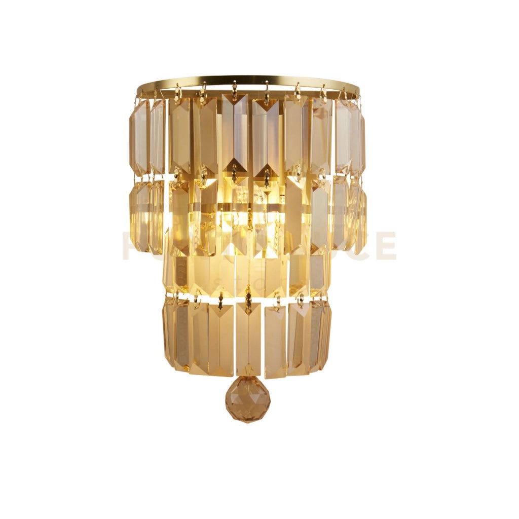 Applique Empire 2LT, metallo ottone satinato e cristallo champagne