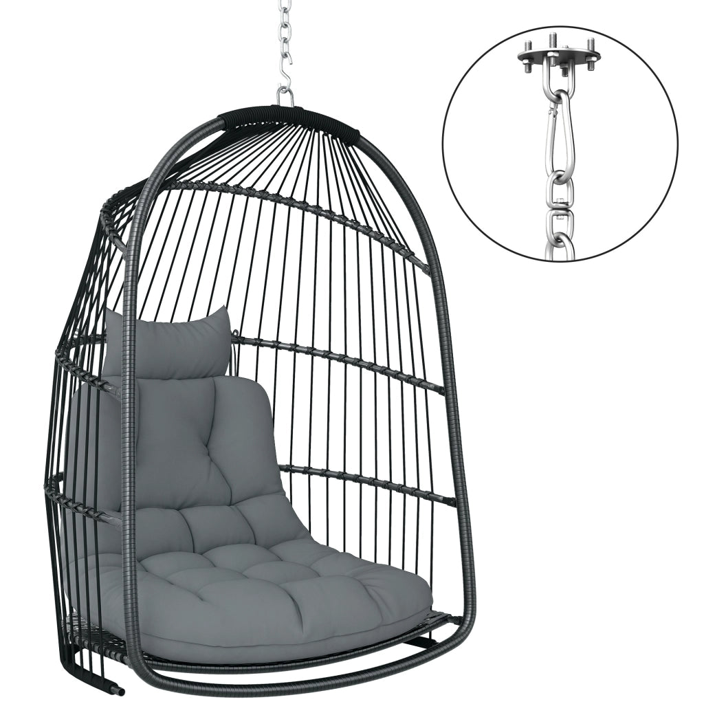 Poltrona a dondolo sospesa con cuscino ¨C Minimal ¨C Polyrattan grigio scuro pieghevole