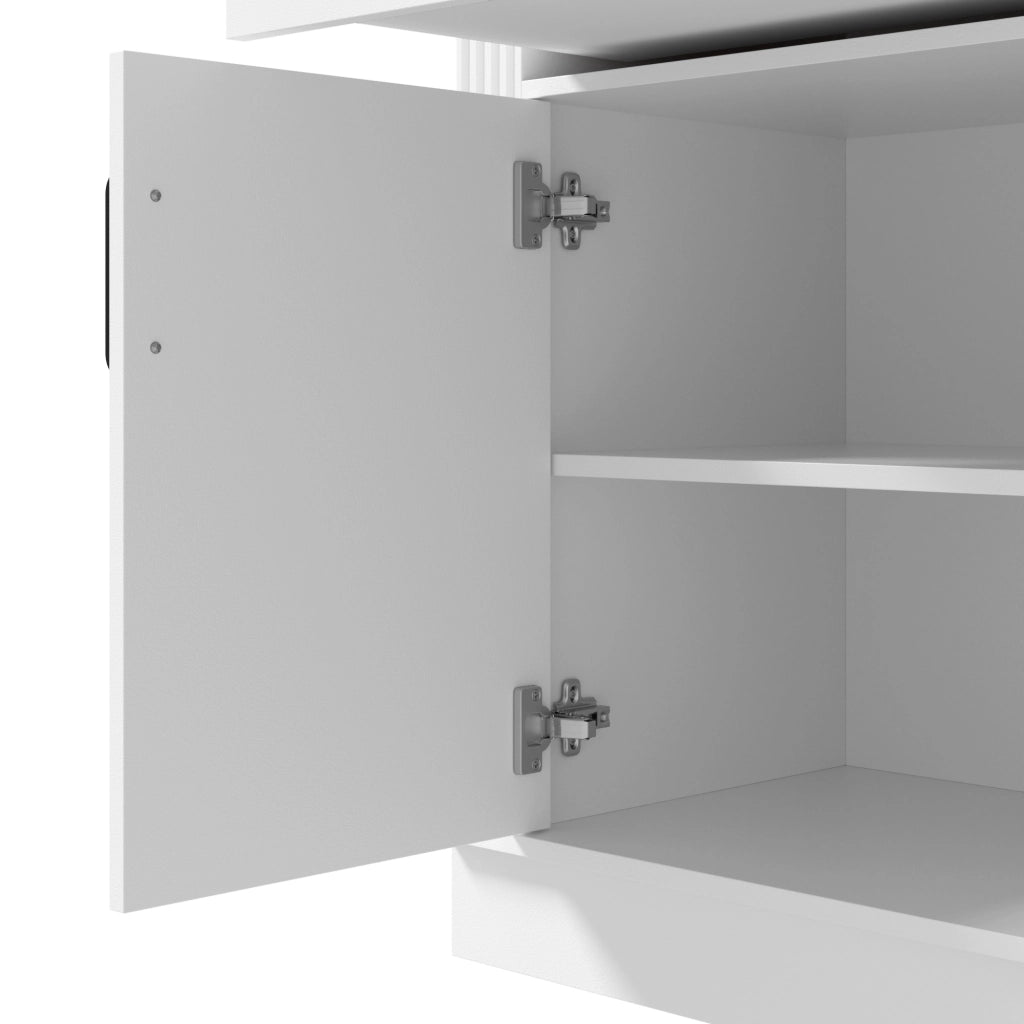 Credenza 160x40x75 cm con 4 ante scanalate verticali e 3 cassetti in MDF bianco