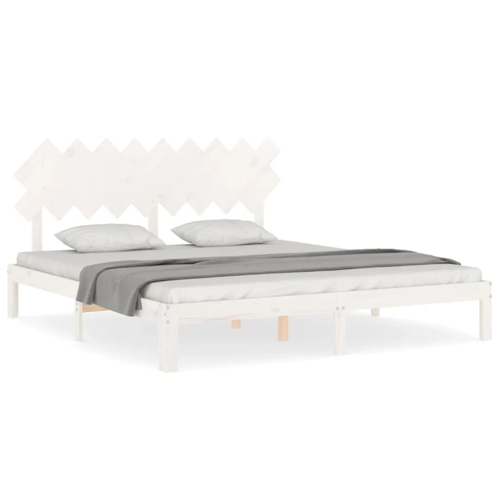 Letto matrimoniale | Letto per adulti | Giroletto Testiera Bianco Super King Size in Legno Massello