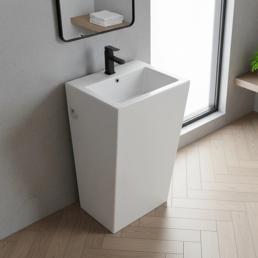 Lavabo freestanding rettangolare in ceramica bianco 53x46,5x86,5 – Modello LAV303