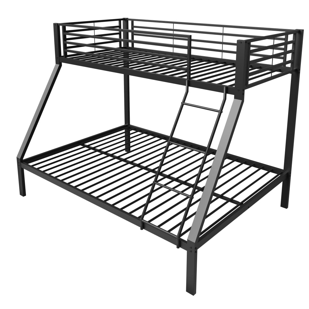Letto a Castello 90 x 200 cm e 140 x 200 cm con Scala Reversibile in Metallo Nero