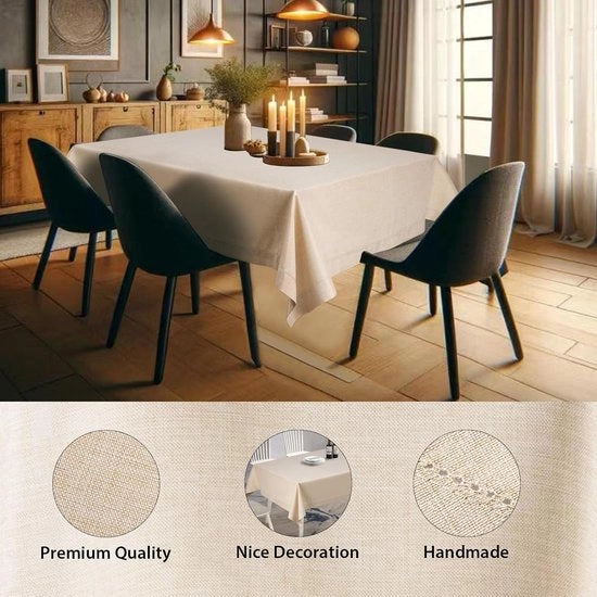 Tavolo quadrato copridipinto beige 155 x 400 cm, copridipinto senza pieghe, elegante copridipinto beige di lino, angoli piani, design tagliato, premium manufatto a mano, aspetto di lino lavabile