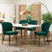 Tavolo da pranzo con 4 sedie imbottite, piano in MDF, sedute in velluto, per sala da pranzo, verde, 140 × 80 × 75 cm