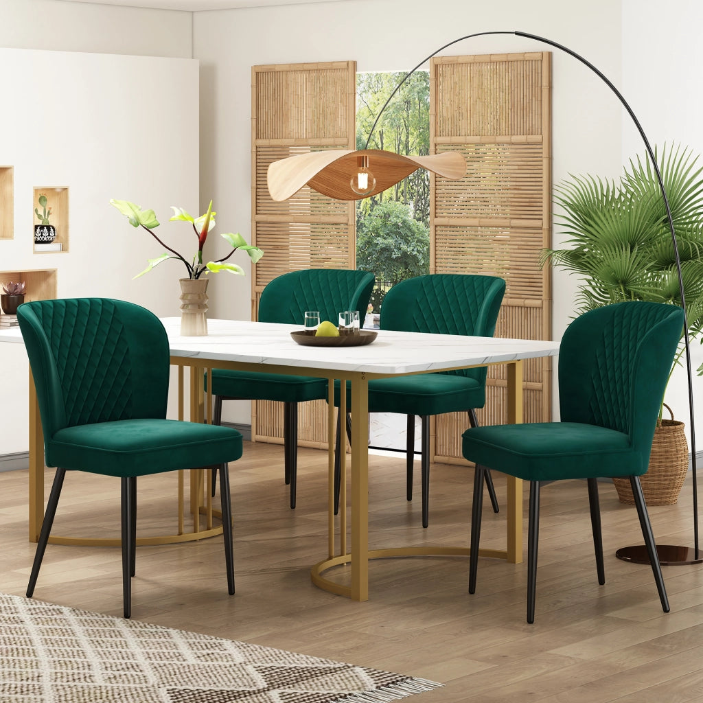 Tavolo da pranzo con 4 sedie imbottite, piano in MDF, sedute in velluto, per sala da pranzo, verde, 140 × 80 × 75 cm