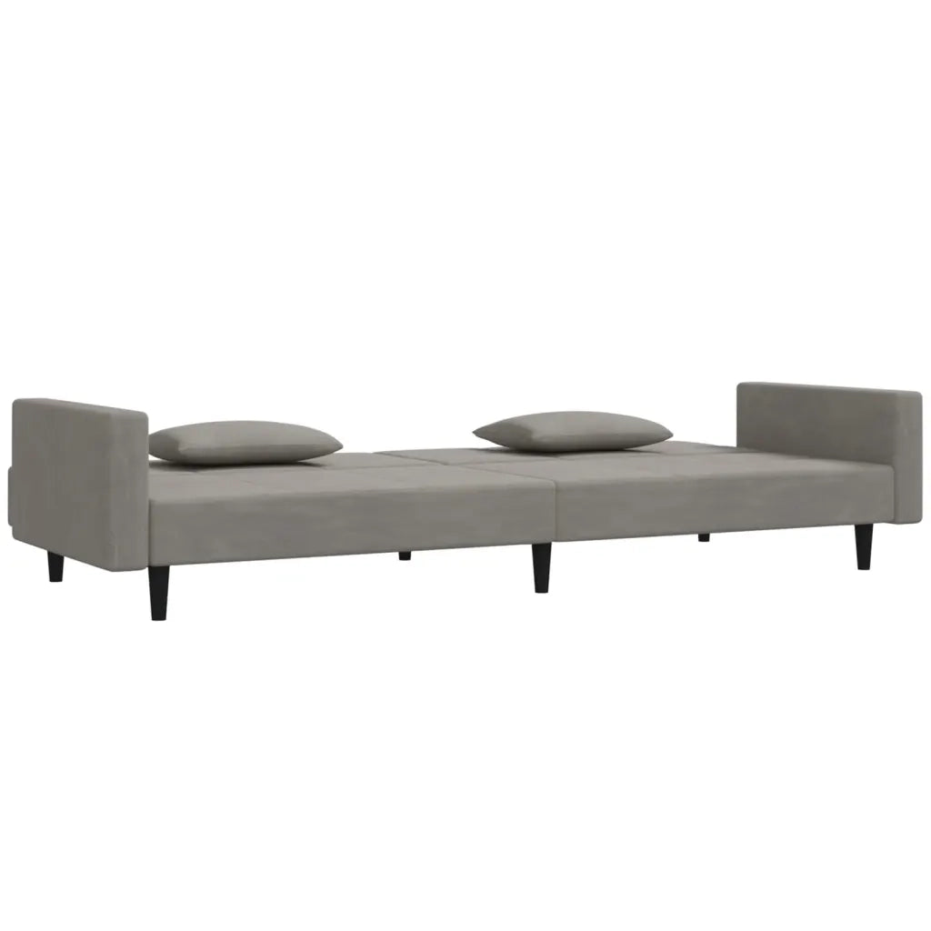 Divano Letto a 2 Posti con 2 Cuscini Grigio Chiaro in Velluto 375816