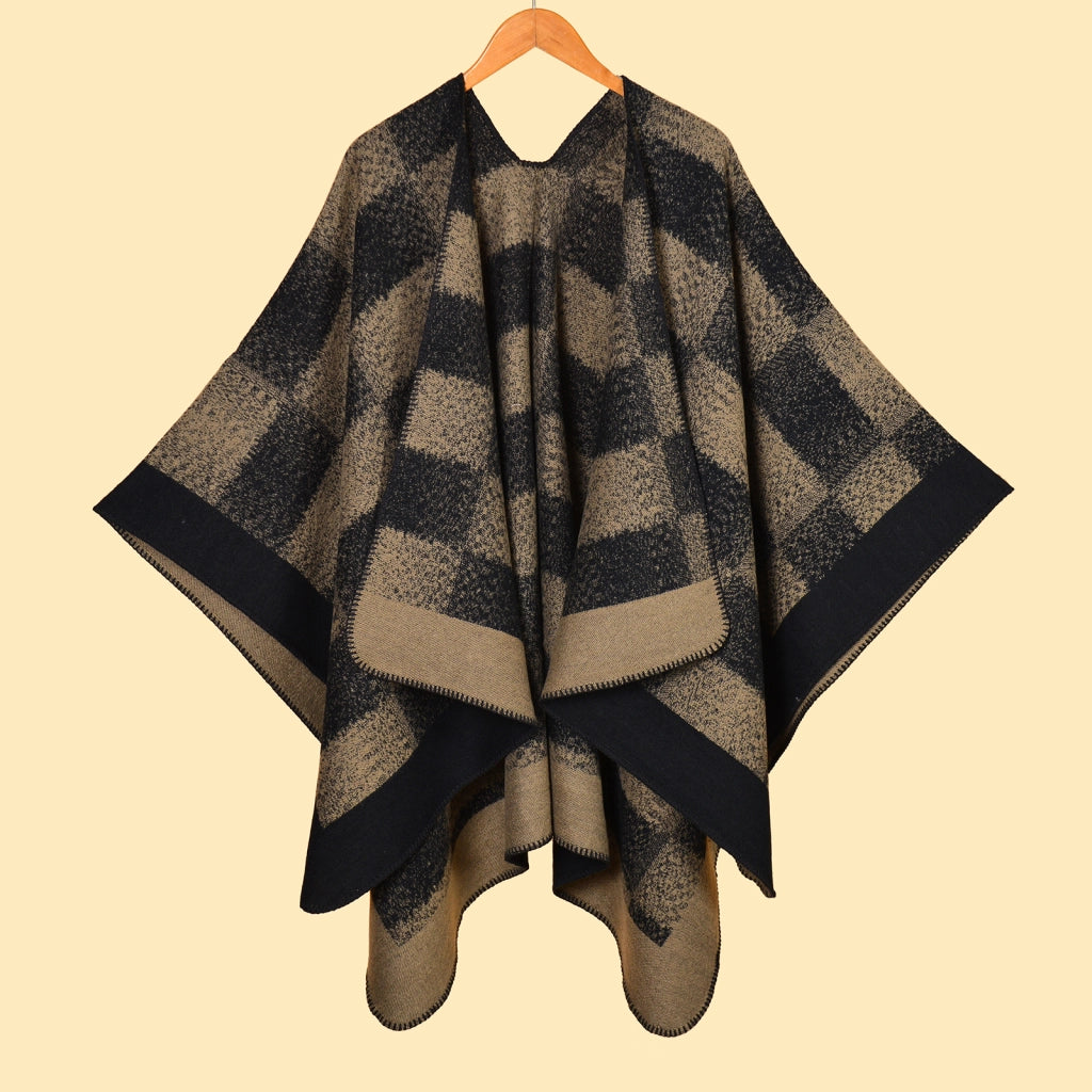 Sciarpe classiche da donna a quadri colorati, eleganti mantelle con spacco