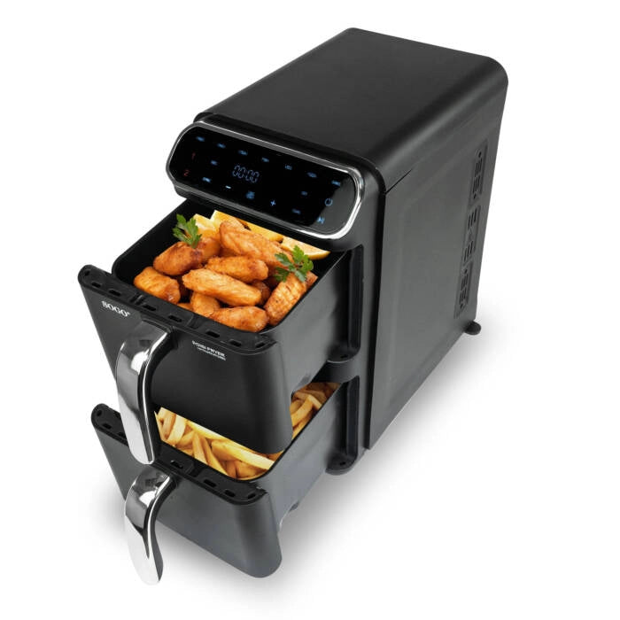 Friggitrice ad aria doppia 11L 1800W con 2 cestelli indipendenti 5,5L, display touch e temperatura fino a 230°C - Sogo