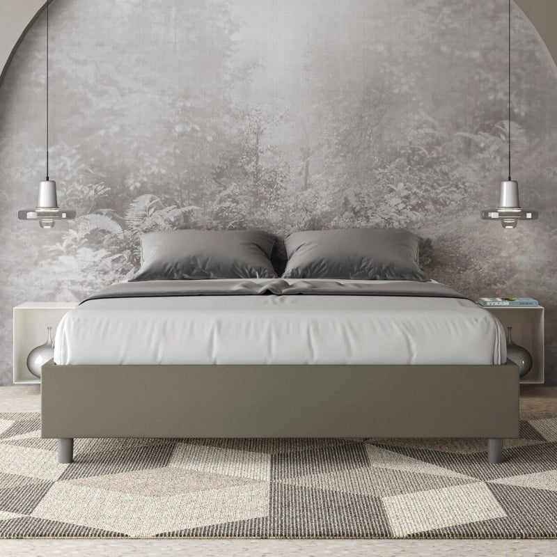Letto Sommier imbottito Matrimoniale 160x210 cm Azelia - Similpelle,Senza rete,Cappuccino