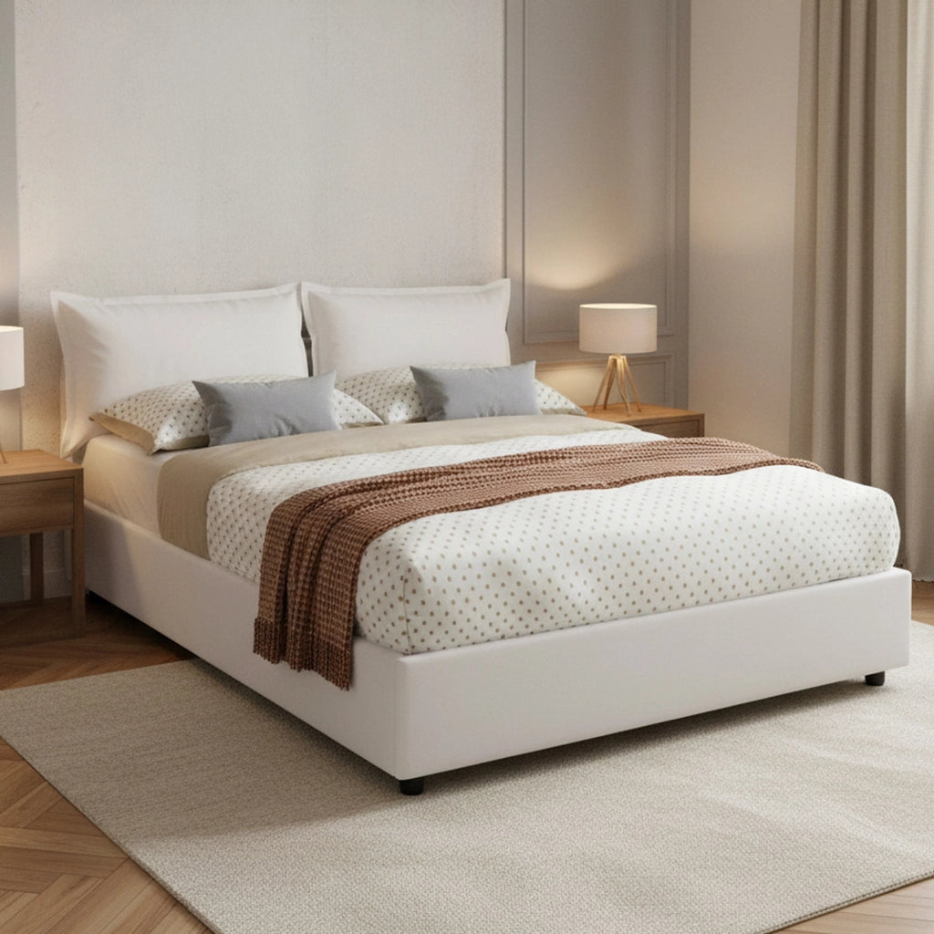 Letto Matrimoniale Viburno, Letto Matrimoniale Contenitore Made in Italy, Bianco