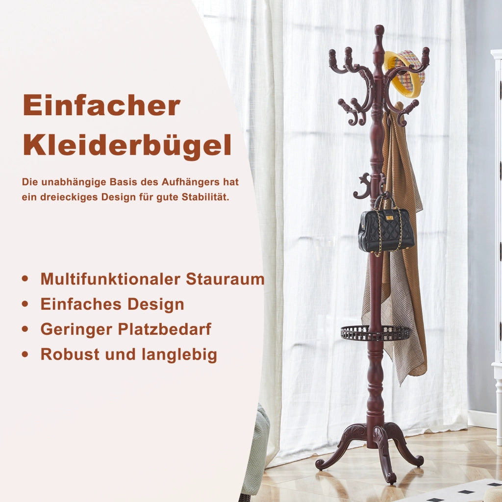 Mobile ingresso con struttura multipla e ganci in legno massello e resina; base stabile per ingresso e camera; 65×57×195 cm