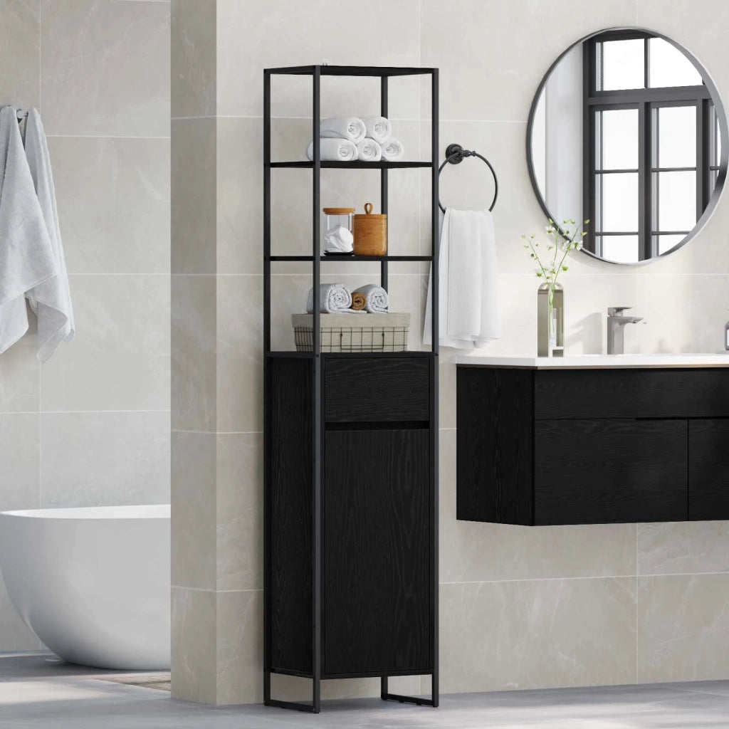 Mobile da Bagno Rovere Nero 40 x 30 x 180 cm Legno multistrato