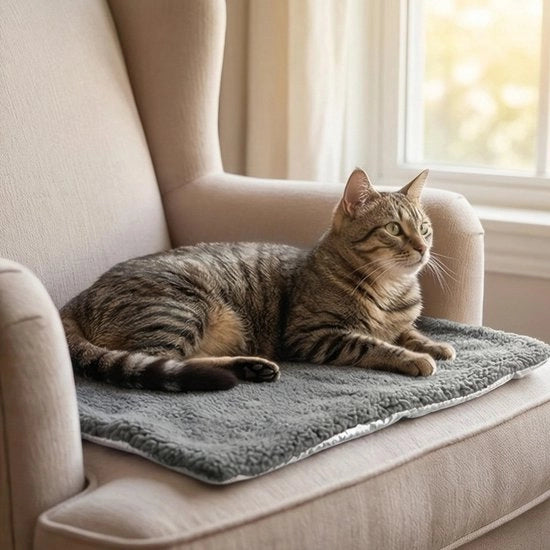 Matrice di riscaldamento autoportante - Riscaldamento per animali domestici - Grigio - Calzini di lana lavabili - Antiscivolo - Adatto per gatti e cani