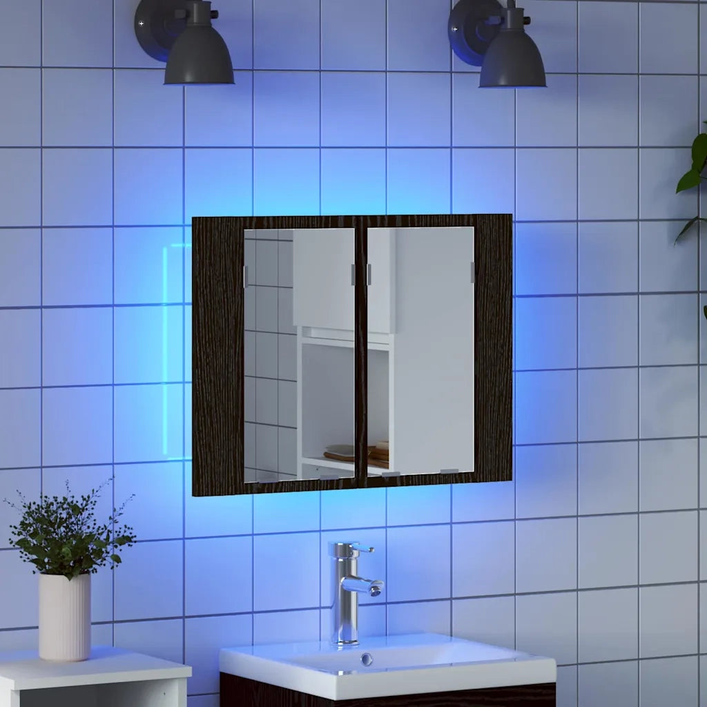 Mobiletto per specchio da Bagno | Armadio da bagno Rovere Nero 60 x 12 x 45 cm