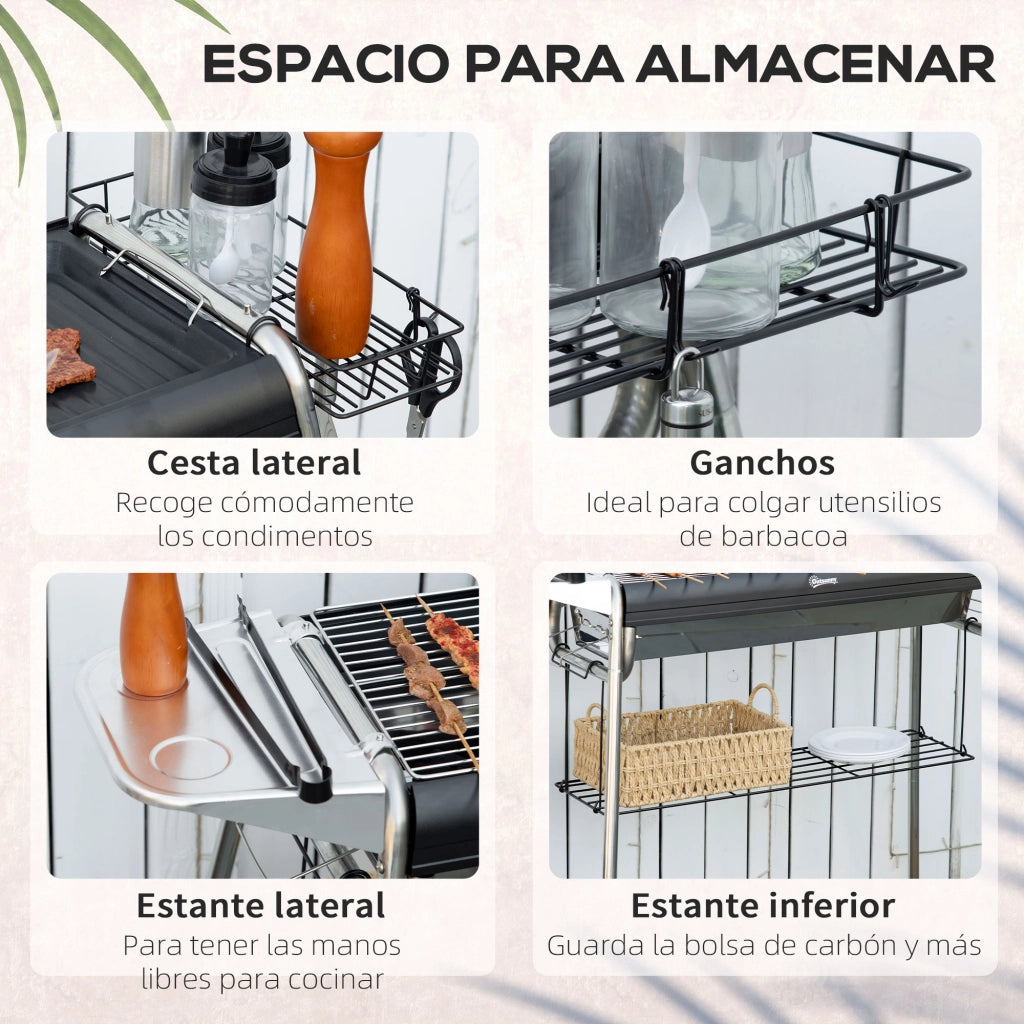 Barbecue a Carbone con Griglia Acciaio Inox ¨C Zephmum ¨C 107x63x75 cm Nero