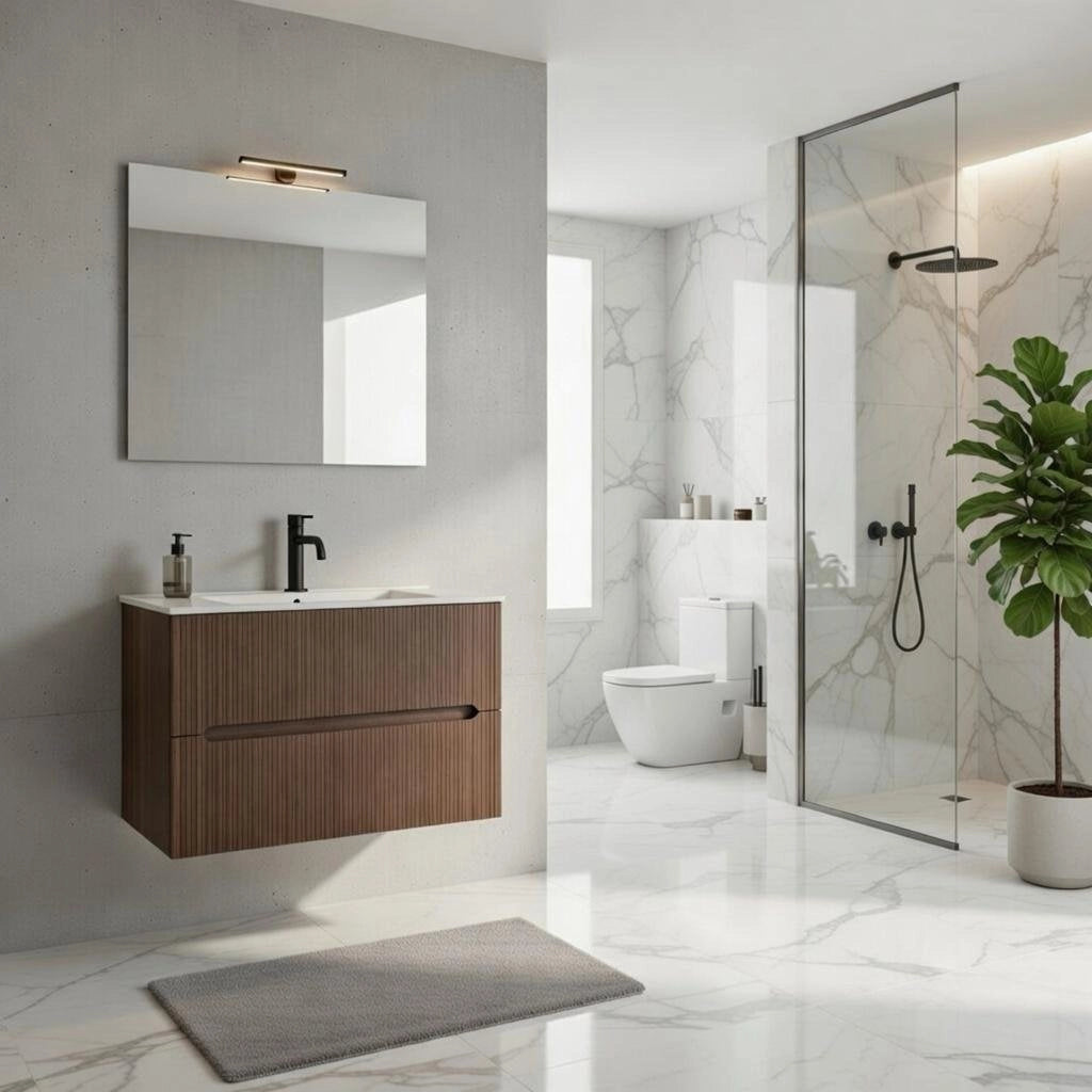 Composizione mobile bagno sospeso con cassetti cm 90 cannettato mod. STICK - Noce Gold