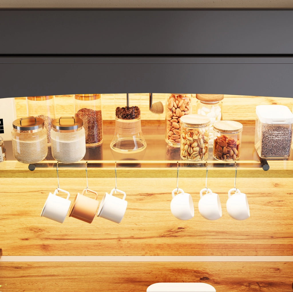 Credenza alta da cucina con LED USB; 107x43x184 cm; MDF e metallo; nera