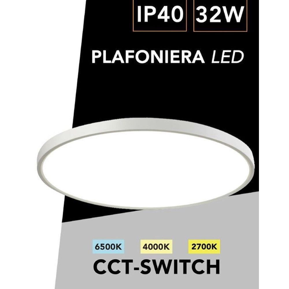 Trade Shop - Plafoniera A Led Slim 32w Ip40 Con Tecnologia Cct Da 6500k A 2700k Con Switch Lv400-3c -