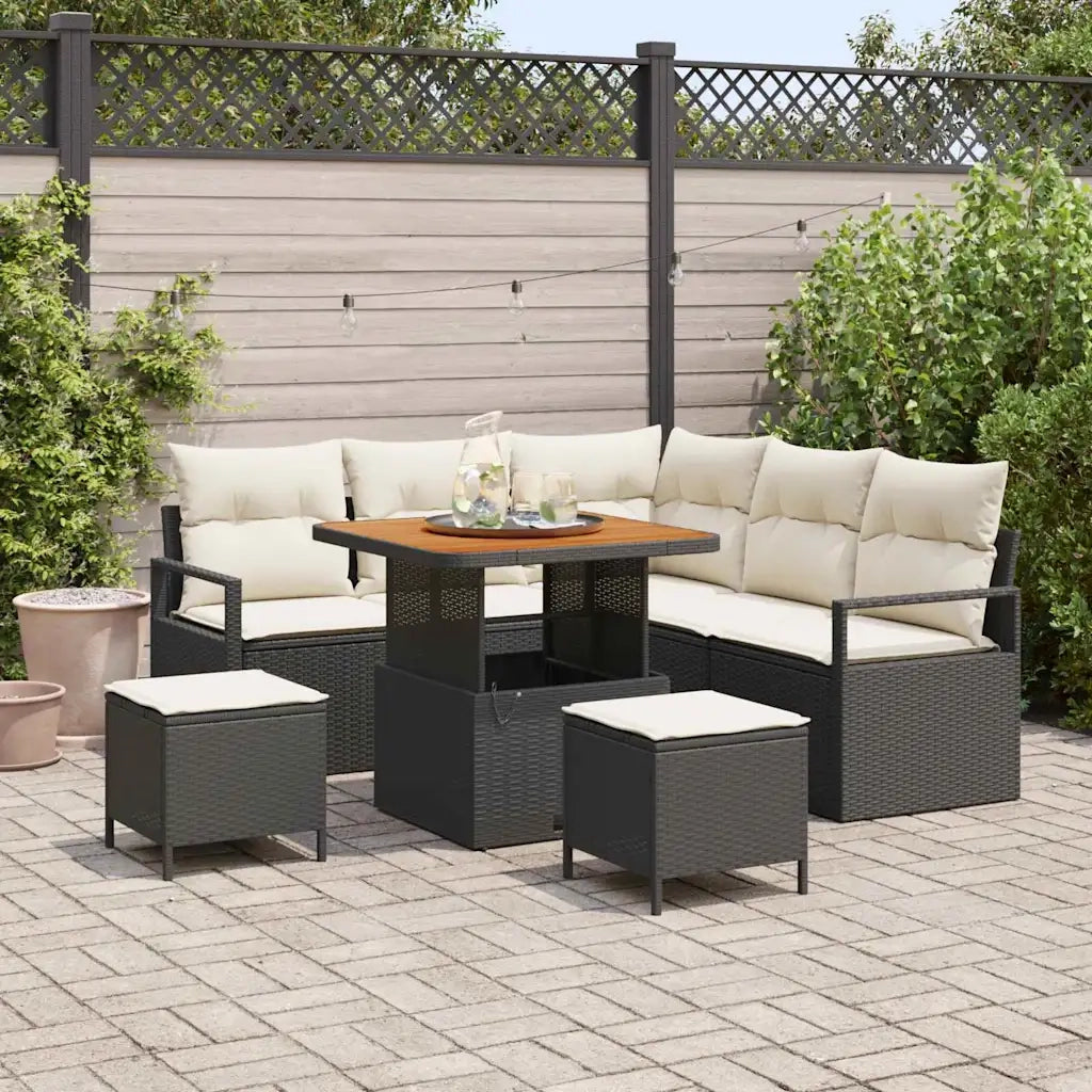 Set Divano da Giardino con cuscino 8 pcs Nero polyrattan