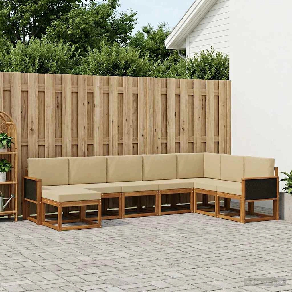 Set di divani da esterno 8 pz Naturale e Beige 3385444