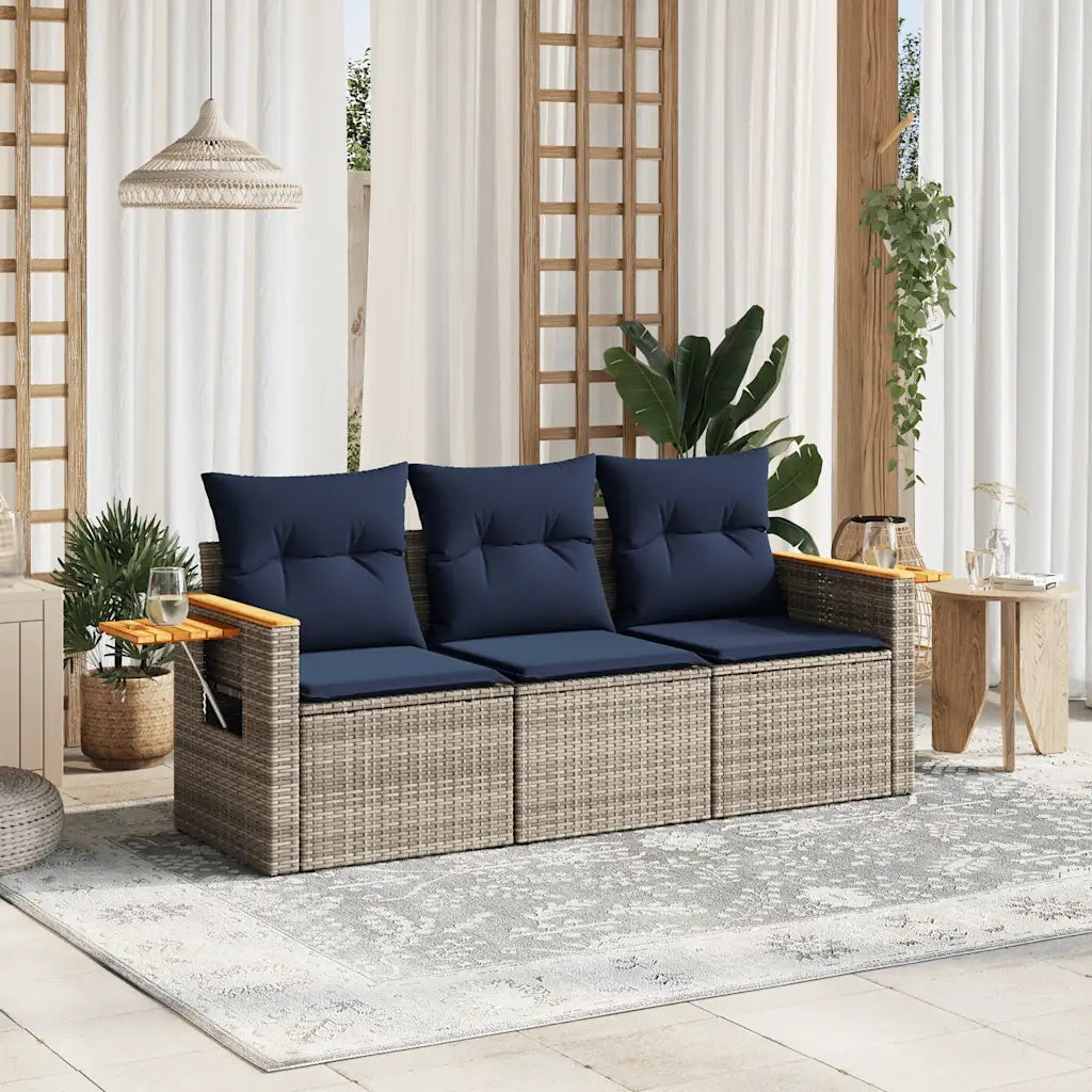Set Divani da Giardino 3 pz con Cuscini Grigio in Polyrattan 3226600