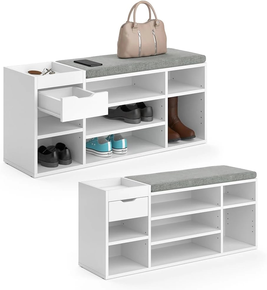 Vicco Panca scarpiera da ingresso Eleon, Bianco, 101.1 x 45 cm, utilizzabile per riporre le scarpe e come seduta