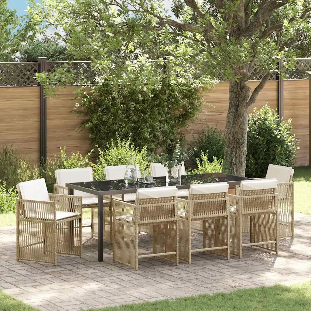 Set da Pranzo per Giardino 9 pcs Beige polyrattan
