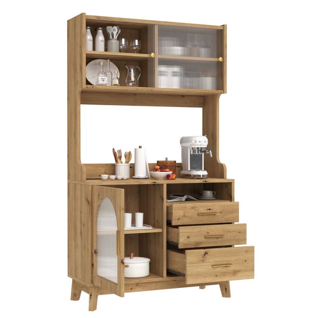 Credenza alta con ampio spazio contenitivo 100;5x40x178 cm in truciolare colore legno