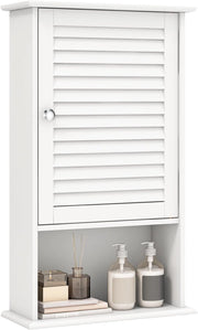 Armadio da Bagno a Parete con Porta, 2 Ripiani Regolabili e Scomparto Aperto, Armadio in Legno a 3 Livelli, Mobile Multiuso per il Bagno, Cucina, Ingresso, 42x17x70 cm (Bianco)