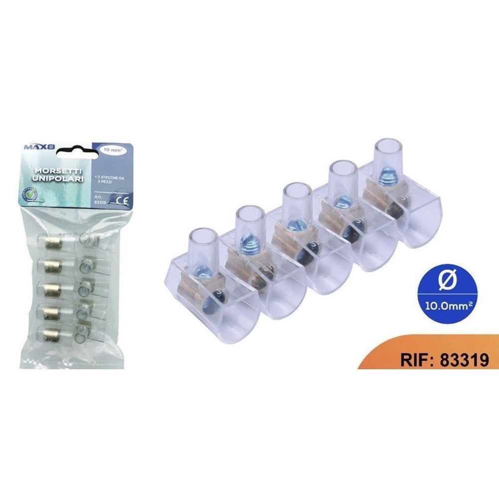 Trade Shop - Morsetti Terminali Unipolari Morsettiera 2 Stecche Da 5pezzi Sezione 10mm² 83319 -