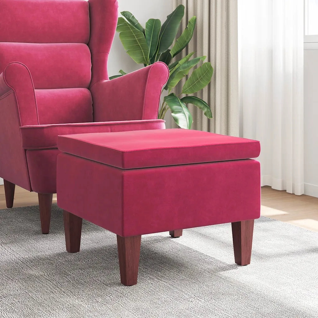 Poggiapiedi con Gambe in Legno Rosso Vino in Velluto 329462