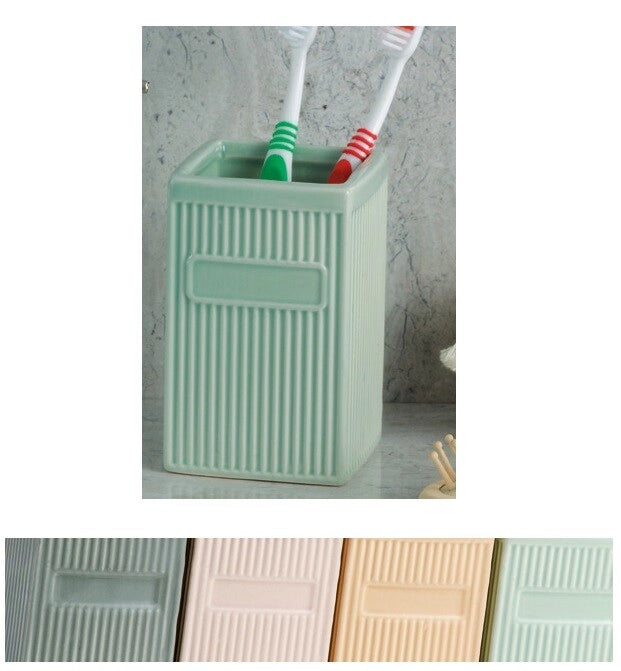 Bicchiere Portaspazzolini in ceramica righe 4 Colori