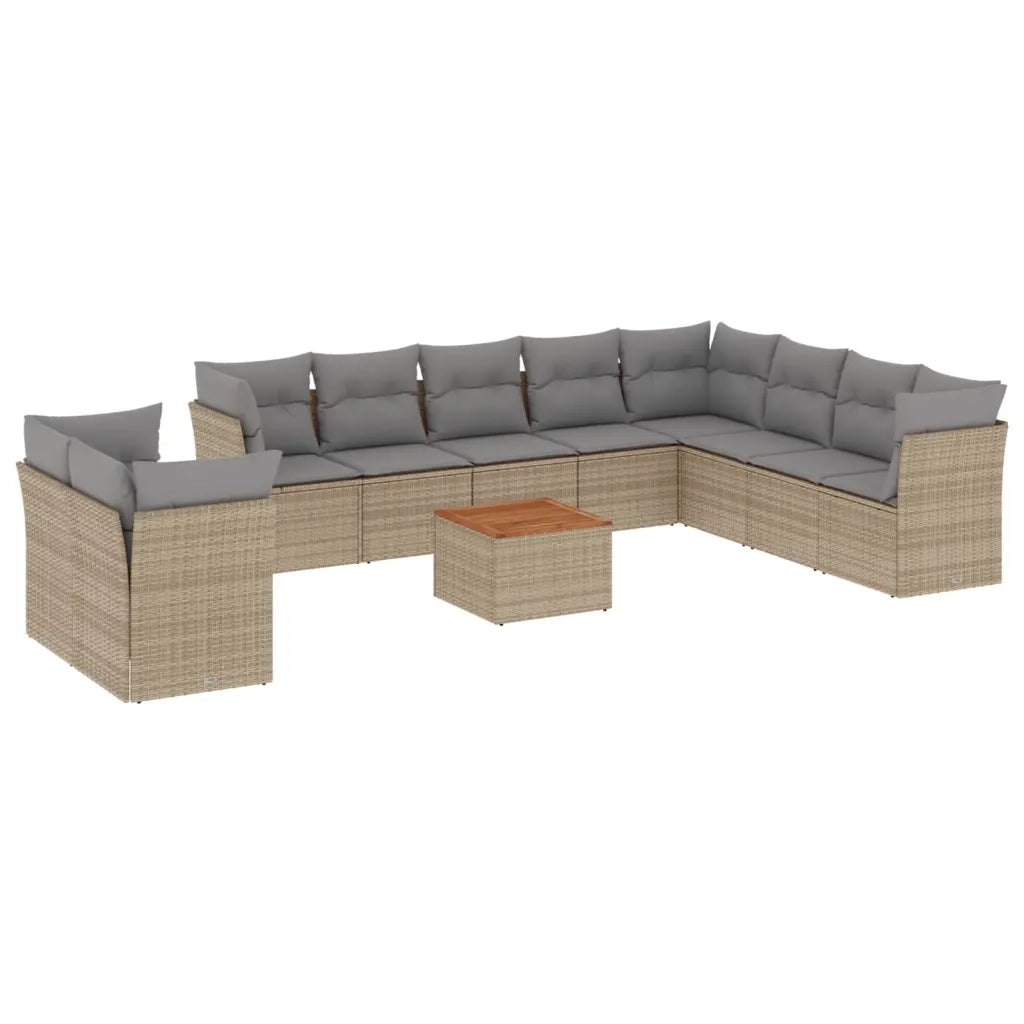 Set Divani da Giardino 11 pz con Cuscini Beige in Polyrattan