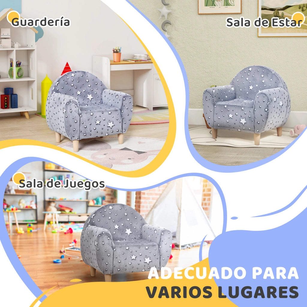 Divanetto bambini con stelle luminose ¨C Xylo ¨C tessuto velluto grigio 55x40x55 cm