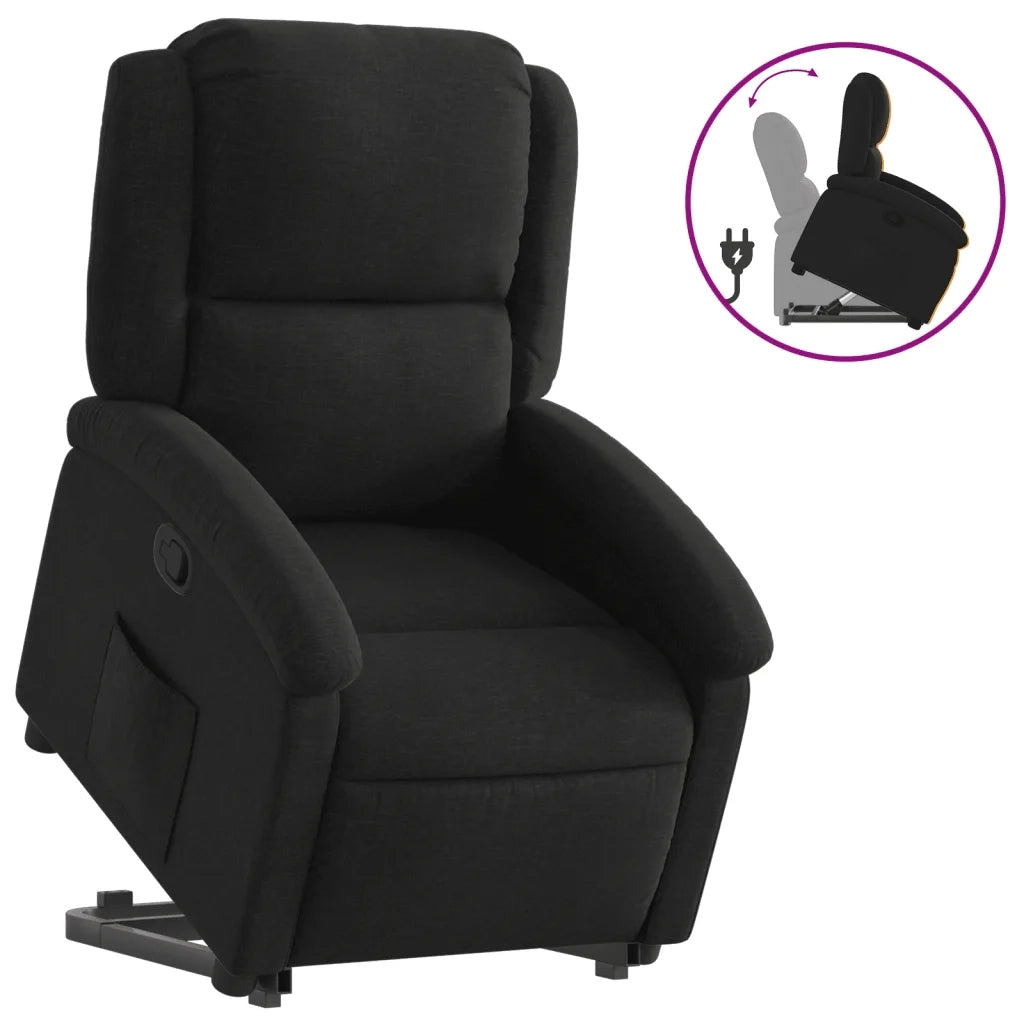Poltrona Alzapersona Reclinabile Nera in Tessuto 3204166