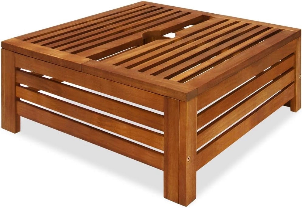 Tavolino Copribase per Ombrellone 62x62x25cm Copertura per Supporto Parasole Legno di Acacia