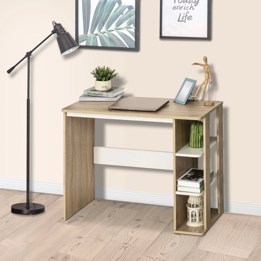 Scrivania per computer con ripiani laterali ¨C Zephmum ¨C Legno rovere chiaro 100x44x74 cm