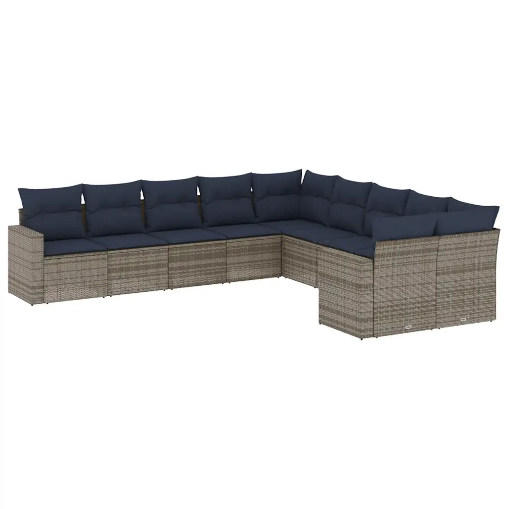Set Divani da Giardino 10 pz con Cuscini Grigio in Polyrattan 3219501