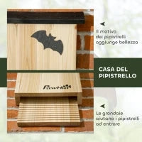 Set di 3 Casette per Pipistrelli in Legno di Abete per Esterni, 25x6x37.5 cm, Legno Naturale