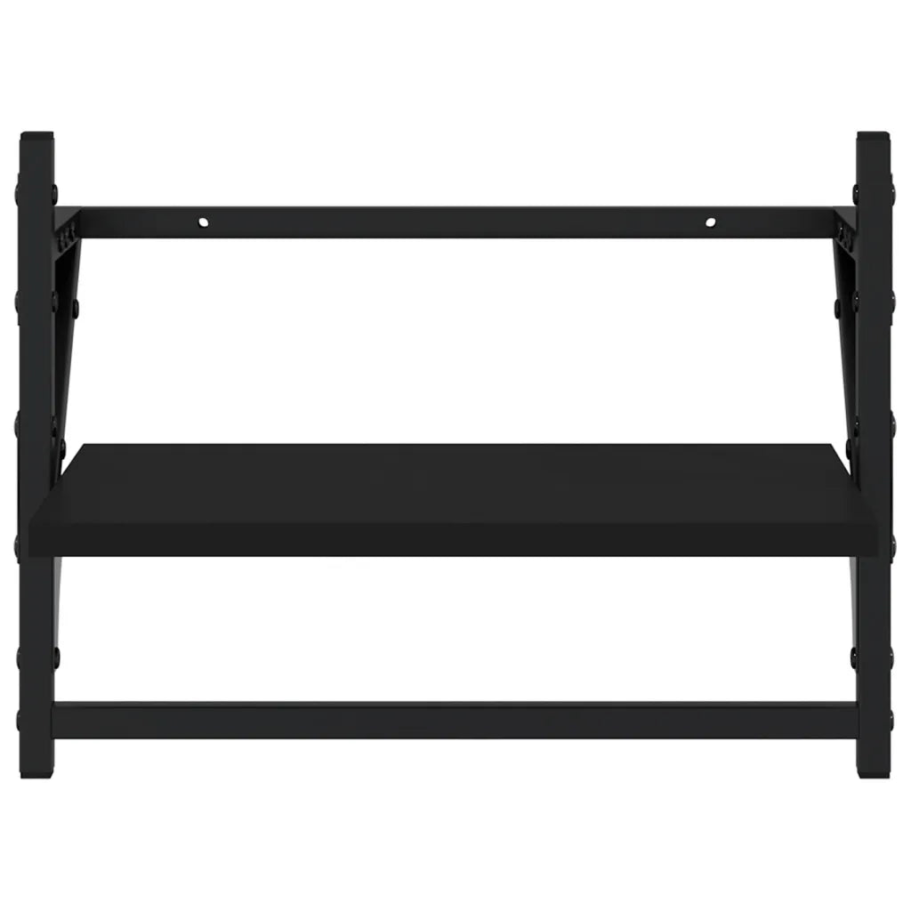 2 pz Mensole da Parete | Scaffali a Parete | Ripiano a parete con Aste Nere 40x25x30 cm