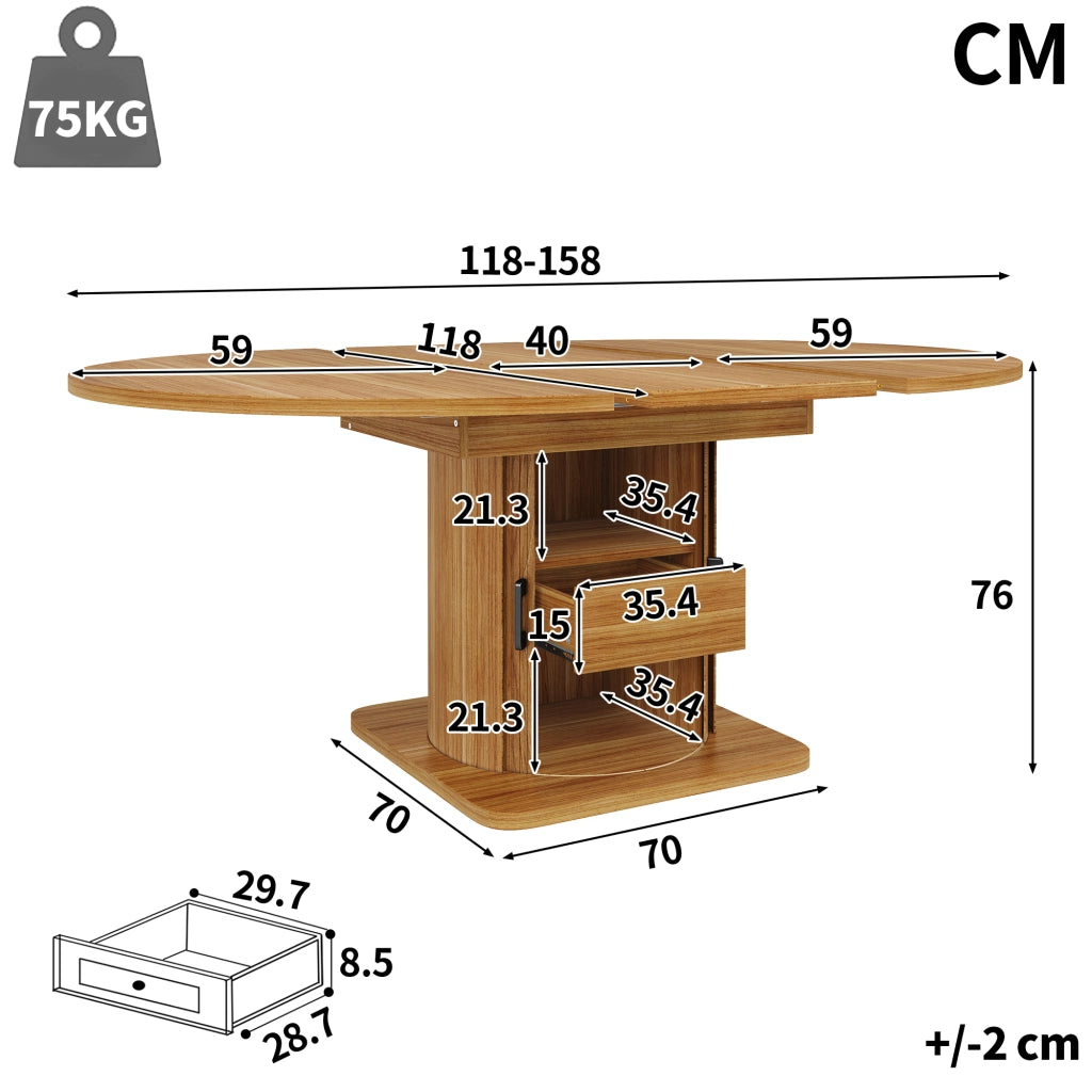 Tavolo allungabile con 4 sedie e vano contenitore, per cucina e soggiorno, in MDF e lino, nero marrone, 118 × 118 × 76 cm