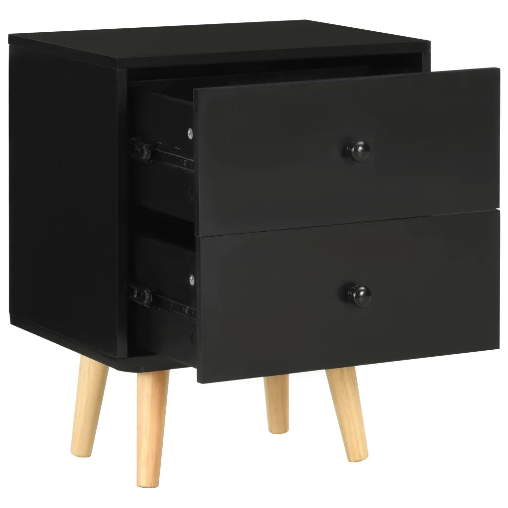 Set di 2 Comodini | Armadio da Notte | Mobiletto da notte Neri 40x30x50 cm Legno Massello di Pino